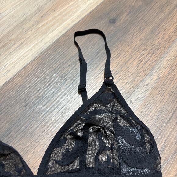 & Other Stories 6 Lace Triangle Bra Mesh Black Sheer Dolphin Adjustable Strap - Picture 4 of 10